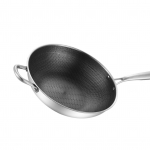 Roostevaba terasest wokpann kahepoolne k&auml;rjekujuline 3-kihiline nakkumise v&auml;ltimine lihtne puhastamine wok k&ouml;&ouml;ki 32cm 12,6in (Ei 32cm/12.6in (No Lid and with Ears)