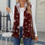 Women's winter snowflake-printed fashionable and warm fleece cardigan vest XL veini