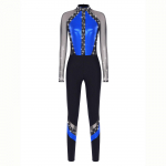 Naiste v&otilde;imlemise tantsukombinesoon s&auml;delevate strassidega, t&auml;ispikk trikoo, l&auml;bipaistva v&otilde;rguga patchwork, v&auml;rviplokk-trikoo S kuum roosa v&auml;rv