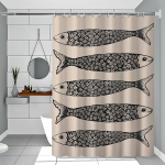 Retro K&ouml;&ouml;k Kala Sinine Sardiinid Punane Krabi Tuunikala Lihtne Du&scaron;ikardin Vannitoa Du&scaron;ikardin Lihtsalt Puhastatav H&otilde;&otilde;rutav Kerge L&auml;bipaistmatu 150x180 cm