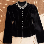 Pluusid Naised Must Raske Helmed O-kaelus Puffvarrukatega S&auml;rgid Mujer De Moda Slim Fit Samet Vintage Pluus L must