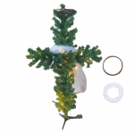 Ristikuusikujuline j&otilde;ulupuu tuledega, eelvalgustatud, piklik, pliiatsikujuline kunstpuu, komplektis salli ja Kristuse krooniga, sobilik S roheline