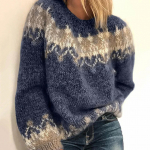 J&otilde;ulukampsunid 2024 Uus talvine naiste kootud kampsun Moh&auml;&auml;r Jacquard Print Kudumid Soojad paksud džemprid Femme Pullover Top 3XL XXXL sinine