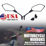 2pcs Motorcycle Rear View Side Mirrors x2 Free 78 Handle Bar Mount ATV Bike