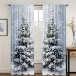 2 tk Luksuslikud J&otilde;ulukardinad Lumememme ja Kuuse Mustriga Elutuppa, Magamistuppa, Kabinetti, Kodu Dekoratsiooniks, P&uuml;hade Kodu Dekoratsioon W60H60(CM)x2PCS&Grommet Top