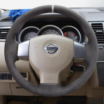 For Nissan Tiida Versa Note Livina Sylphy Hand Stitched non-slip White line and white label suede Car Steering Wheel Cover suede