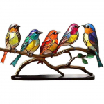 Buntglas-Tischdekoration &bdquo;V&ouml;gel auf Ast&ldquo;, doppelseitig, mehrfarbig, Vogel-Serie, Heimdekoration