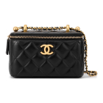 Chanel 24C Must tepitud veisenahast kuldse palliga reguleeritava ketiga meigikott &otilde;lakott ristkorpuseline naistekott Gift Set(Basic Set+Box+Shopping Bag)