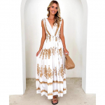 Naiste Boho lilleline varrukateta rannakleit, suvine s&uuml;gav V-kaelusega maksikleit vabaaja smocked Flowy A-Line p&auml;ikesedressi pikad kleidid naistele XL