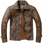 Hiina suurus Raske freesitud Vintage pruun Pealmine kiht Ehtne lehmanahast jakk Meestele Ehtsast nahast mantel Mitmetaskuline Jahijakid Bikeri mantel 2XL