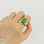 Kerge luksus 9999 24K p&auml;ris kullast ehted ovaalne roheline ahhaat s&auml;ilitatud kuld sissekootud jade naiste s&otilde;rmus mood resizable