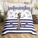 Sinine Ankru Voodipesu Komplekt Purjetamise Voodipesu Kodu Dekoor &Uuml;he Kahekohaline Twin T&auml;issuurus Poistele T&auml;iskasvanutele Kompassi Triibuline Tekikoti Komplekt 135x200cm