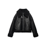 ZARA Naiste Must Kahepoolne Kunstnahast Biker Aviator Jakk 03548245800-33 XS