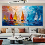 1 tk elav impressionistlik purjekas l&otilde;uendikunst - raamita kaasaegne seinadekoratsioon, v&auml;rvikas mere&auml;&auml;rne stseen elutuppa ja magamistuppa, C (as the picture,50x100cm No Frame)