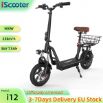 iScooter i12 Elektriroller 12'' T&auml;ispuhutav Maanteeratas 25KM/H 500W Mootor 36V/7.5Ah Aku 30KM S&otilde;iduulatus Korviga E-roller i12 Black 25KM/H must