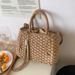Suvine suur mahutavusega &otilde;lest kootud kott Naiste Prantsuse stiilis Fashi tutiga Puhkuse Messenger-kotid Vintage Mitmek&uuml;lgne Vabaaja K&auml;ekott Mini(Max Length<20cm) khaki