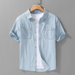 Suvised Vabaaja Denim L&uuml;hikeste Varrukate S&auml;rgid Meeste R&otilde;ivad Puuvillased Slim ja &Otilde;hukesed Pehmed Streetwear M helesinine v&auml;rv