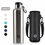 Fjbottle 1000ml Spordipudel Roostevabast Terasest Vaakumisolatsiooniga Pudel Karabiiniga Lekkimiskindel BPA-vaba Termospudelid 1000ML