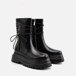 Naiste mootorratturistiilis nahast saapad keskmise s&auml;&auml;rega, mustad platvormsaapad, cosplay, uus trend 2025, &scaron;ikk ja elegantne 39 black