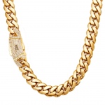 Moodne Hip Hop Ehted 14mm Paks Lamineeritud Tasane Monaco Kuuba L&uuml;lidega Kett 18K PVD Kullatud Roostevabast Terasest Monaco Kaelakee 7.5inches(19.05cm) kuld