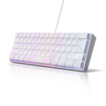 60% Kompaktne juhtmega klaviatuur RGB taustvalgustuse ja membraanklahvidega. Sobib Windowsi tahvelarvutitele, s&uuml;learvutitele ja m&auml;nguritele valge