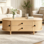 &Uuml;mar kohvilaud rullustega ustega, hele puit, 2 sahtlit, MDF-ist elutoalaud t&auml;ispuidust jalgadega, 100&times;50&times;36cm, kandev&otilde;ime kuni 50 kg 100 x 50 x 36 cm