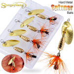 Kalas&ouml;&ouml;dad 5 tk Metallist kalap&uuml;&uuml;gi landid Spinner Bait Bass Forell Salmon Hard Metal Spoon Baits Kit 5Pcs Lure With Box kuld