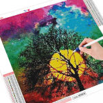 Teemantmaal ristpistes puu teemantmosaiik maastik teemanttikandid t&auml;isring 30x30