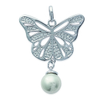 Les Tr&eacute;sors De Lily [F0310] - Pendentif Argent 'Papillon de Coton' ivoire argent&eacute; (rhodi&eacute;) - 32x26 mm valge