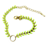 7bis [Q1442] - Bracelet artisanal 'Boho' vert anis dor&eacute; (&eacute;pi de bl&eacute;) -  16 cm 6 mm roheline