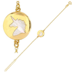Les Tr&eacute;sors De Lily [R0413] - K&auml;sit&ouml;&ouml;na valmistatud h&otilde;bedast k&auml;ev&otilde;ru  Licorne My Unicorn  kuldne p&auml;rlmutter (roodiumiga kaetud) - 14x14 mm valge