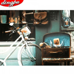 Full Drill Round Teemantmaaling Jalgrattatikandid Mosaiik Maastiku Kodukaunistus 20X30CM