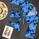 Uus Tie Dye bikiinid Naiste ujumisriided Naiste ujumistrikoo Kolmeosaline bikiinikomplekt Halter supelkost&uuml;&uuml;m S sinine