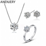 Anenjery Classic Dazzling 6 Claws tsirkoon kaelakee+k&otilde;rvar&otilde;ngad+s&otilde;rmus ehtekomplektid naistele pulmaehted h&otilde;be