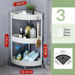 Plastikust nurgariiul K&ouml;&ouml;k Vannituba Kolmnurk 3/4 astmega hoiuraamiga veerev k&auml;ru ratastega, v&auml;lja l&uuml;katavad p&otilde;randariiulid 3 layers valge