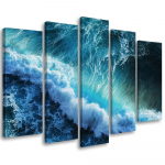 Viieosaline pildil&otilde;uenditr&uuml;kk Waves Sea Ocean Blue 100x70 kollane