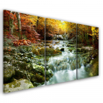 Kolmeosalise pildiga l&otilde;uendiprint Autumn Forest Waterfall Rocks 60x40 oranž