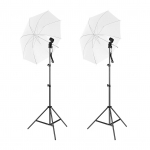 Stuudiofotograafia vihmavarjukomplekt 33-tolliste valgete vihmavarjudega * 2 + 2M metallist statiivialused * 2 + E27 EU Plug