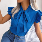 Suvi 2023 Sweet Bow Collar Sifonist pluusid Naiste s&auml;rk Varrukateta Topid Kontori naiste &uuml;hev&auml;rvilised riided Blusa Mujer 26666 S