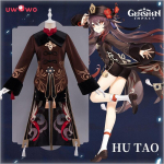 Cosplay kost&uuml;&uuml;m Uwowo Genshin Hu Tao karnevalikost&uuml;&uuml;m Halloweeni esinemise eriline t&uuml;drukute kost&uuml;&uuml;m L pruun