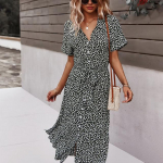 Naiste Lilleprindiga Pikk Kleit Vintage Sidumiss&uuml;steemiga &Uuml;he Rinnaga V-kaelusega Rannakleidid Daamide Boho L&uuml;hikeste Varrukatega N&ouml;&ouml;biga Hommikumantel Vestidos M must
