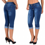 Naiste Capri s&auml;&auml;rised teksades 3/4 suve s&auml;&auml;rised jeggings kitsad tr&uuml;kitud jegging p&uuml;ksid S sinine
