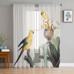 Spring Birds Papagoi Retro l&auml;bipaistvad kardinad elutuppa Magamistoa K&ouml;&ouml;k Loom Sifonki T&uuml;llkardinad Kodu Hotelli Kohv Decor 1 PCS W100XH250cm