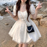 Prantsuse stiilis kitsa v&ouml;&ouml;kohaga armas printsessi stiilis kleit naiste suvine uus Lolita tutu kleit Naistele moodne vabaaja elegantne rannakleit S valge