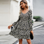 Naiste s&uuml;gistalv &uuml;hev&auml;rviline ruudukujuline kaelus Elegantne plisseeritud pikk kleit S must