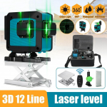 3D 12 liiniga reguleeritavad lasertasemed 360 isetasanduv horisontaalne vertikaalne rist roheline laser veekindel kiire m&otilde;&otilde;teseade