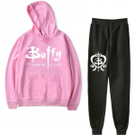 Uus mood meeste naiste dressid Buffy The Vampire Slayer Print Casual kapuuts ja p&uuml;ksid 2tk Komplektid S&uuml;giskevad meeste riided M