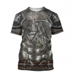 Keskaegne Knight Armor meeste T-s&auml;rgi topid 3D-tr&uuml;kiga Templar Knight Cosplay l&uuml;hikeste varrukatega s&auml;rk O kaelusega Suurem&otilde;&otilde;tmelised lahedad t&auml;navar&otilde;ivad XS beež