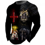 Jumal Kristus Jeesus ja L&otilde;vi 3D Prindiga Meeste T-s&auml;rgid S&uuml;gisene kaelusega pikkade varrukatega Puuvillane T&auml;nava lahtised topid T-s&auml;rgid Suured T-s&auml;rgid 5XL 2XL