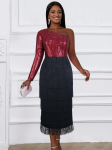 AOMEI Sequins peokleidid naistele &Uuml;he &otilde;laga Bodycon Fringe &Otilde;htune kokteil S&uuml;ndmustele s&auml;delevad Midi hommikumantlid Tuttide komplektid Suures suuruses S punane